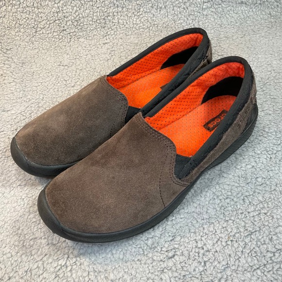 Crocs AnyWeather Womens 10 Suede Loafer Leather Comfort Slip On Shoe Brown - Picture 3 of 12